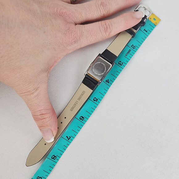 Black Leather Silver Rhinestone M Watch - Picture 8 of 8